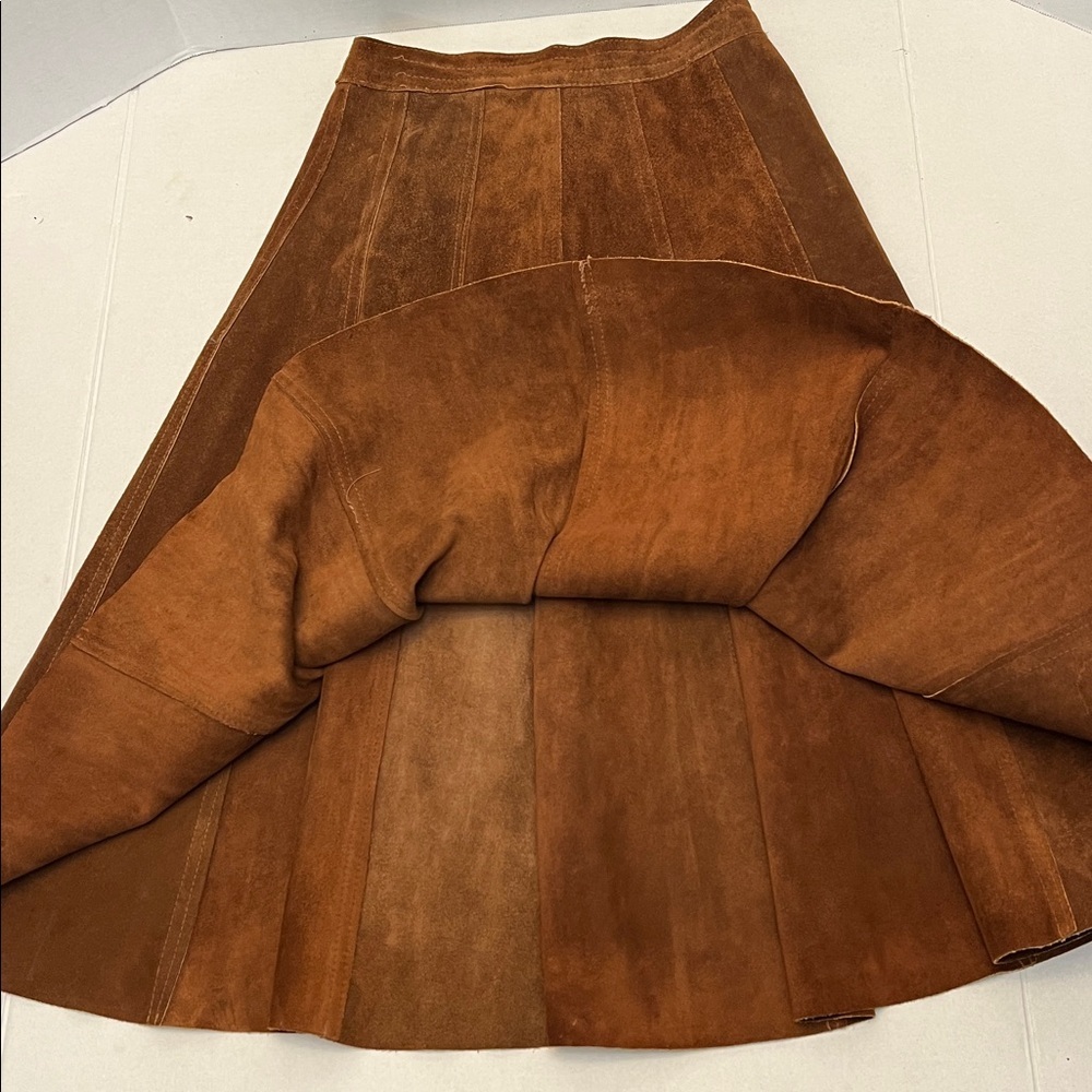 LEATHER VINTAGE 70’s BROWN A LINE MIDI SKIRT WITH TALON SIPPER SIZE SMALL - Picture 3 of 14